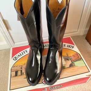 Justin Boots Black Leather Men's Western Pull-On Cowboy Boots Size 11D